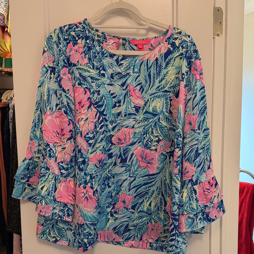 Lilly Pulitzer Tropical Print Ruffle Blouse